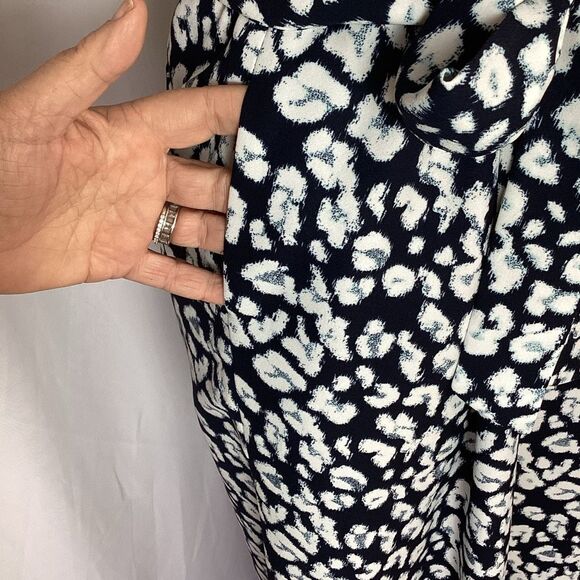 Banana Republic Wide Leg Cropped Jumpsuit Women’s 6 Navy Blue White Square Neckl - Picture 7 of 12